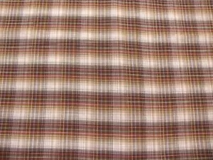 Brown Plaid Cotton Shirting Fabric with Metallic Gold Threading 3 3/8 Yd 45-Wide - Picture 1 of 4