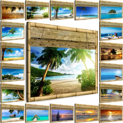 WANDBILDER MEER BILDER STRAND LEINWANDBILD FENSTERBLICK BAMBUS DESIGN XXL 0-32c - Bild 1 von 2