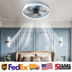 20 inch Ceiling Fan LED Light Modern Blue Flush Mount w APP / Remote Control Kit - Picture 1 of 10