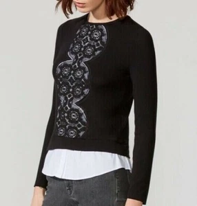 NUEVO Bailey 44 DE-STRESS Encaje Cut-Out Front / Faux Layered Top ~ L NWT - Imagen 1 de 3