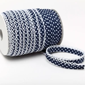 Schrägband Einfassband Zierband Häkelborte Borte blau mit weißen Punkten - Bild 1 von 1