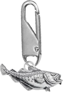 F5 Kabeljau Fisch Charm auf einem SILBERDRUCKKNOPF abnehmbarer Reißverschluss zieht für Taschen, Mäntel - Bild 1 von 4