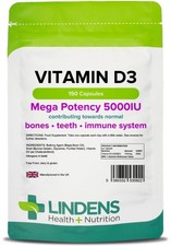 Vitamin D3 5000IU (150 Capsules) Bone, Teeth, Immune Health [Lindens 0922]
