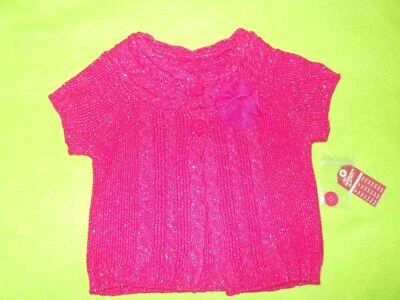 NUEVO ~ Suéter Cárdigan Bebé Niñas ~ Manga Corta ~ Rosa Brillante ~ Talla 18 M_ Foto 1 de 3