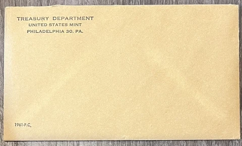 1961 Proof Set Envelope & COA, NO COINS Cover
