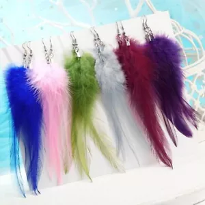 Vintage Feather Drop Earrings Multicolor Tassel Ear Ware Fashion Jewelry 1pair S - Picture 1 of 9