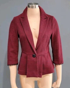 TABITHA Anthropolgie Red Navy Striped Knit Peplum Blazer Jacket M - Picture 1 of 8