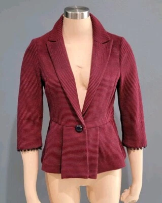 TABITHA Anthropolgie Red Navy Striped Knit Peplum Blazer Jacket M - Изображение 1 из 4