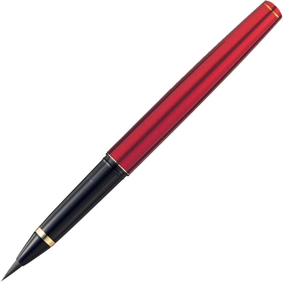 Pluma de cepillo roja Kuretake Mannen Mouhitsu DT141-13C - 3 recargas negras hechas en Japón Foto 1 de 4