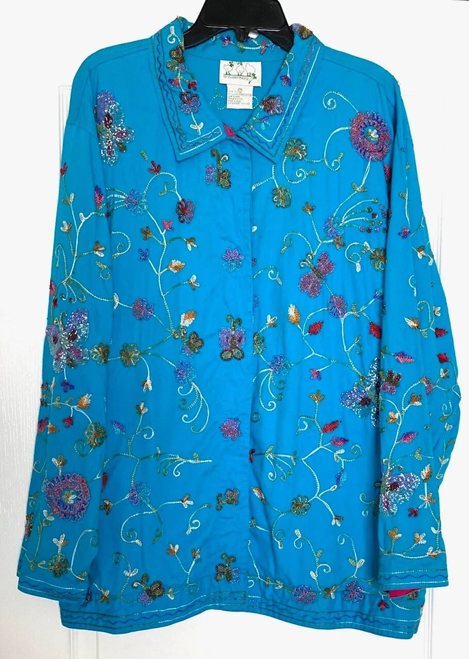 THE QUACKER FACTORY Floral Butterfly Beaded Embellished Embroidered Twill Jacket - Image 1 of 4