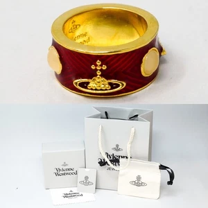 Vivienne Westwood Ring Gold Plated & Red Thick Orb & Gift Box Size Set L 1/2 - Picture 1 of 11