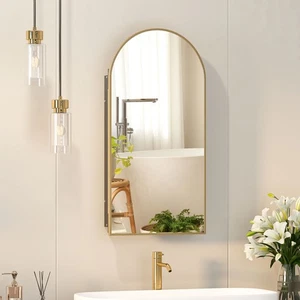 Recessed Medicine Cabinet with Mirror in Wall Bathroom Arched Mirrored Cabinet - Picture 1 of 10