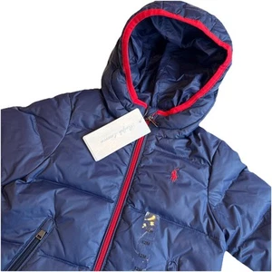 POLO RALPH LAUREN Down Puffer Jacket Blue/Red Trim Water Repellent Size 12 M - Picture 1 of 4