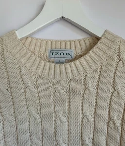Suéter Izod Para Hombres Grande Grueso Tejido con Cable Invierno Marfil Tenis 100% Algodón - Imagen 1 de 5