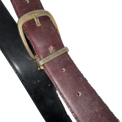 Vintage Christian Dior Unisex Brown Leather Dress Belt Gold Buckle FUC 42 - Image 1 of 4