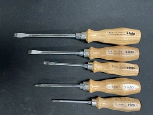Felo Holzgriff Flach Kreuzschlitz Schraubendreher Set 5-teilig Germany Chrom-Molybdan - Bild 1 von 7