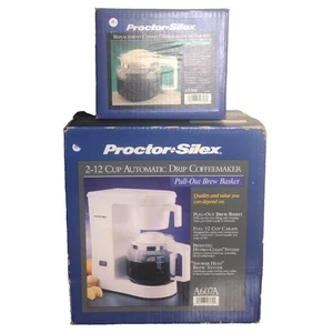 Vintage Proctor Silex A607A White 2-12 Cup Coffee Maker w/ Extra Carafe NIB - Picture 1 of 9