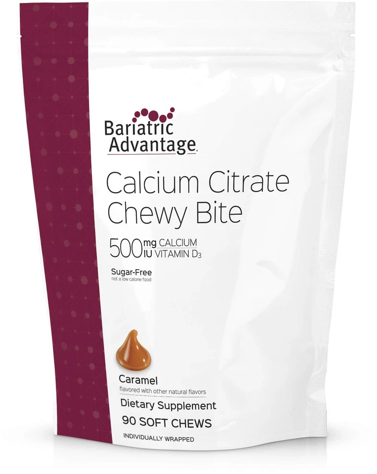 Bariatric Advantage Calcium Citrate 500mg Caramel Chewy Bite 90ct Bag-sugar