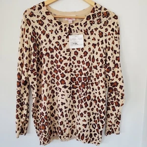 NWT QUACKER FACTORY Sz L Leopard Print Cardigan Sweater Rhinestone Buttons & Gem - Picture 1 of 11