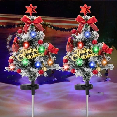 2x Multicolor Prelit Solar Christmas Tree Lights Waterproof Garden Outdoor Light - Image 1 of 4
