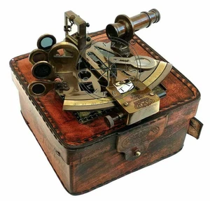 Nautical RARE NEW Brass Sextant Brass Sextant Working Marine Vintage/Leather Box - Picture 1 of 4