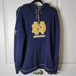 Notre Dame Fighting Irish Size Lg Majestic D Pocket Embroidered Hoodie Blue Gold - Picture 1 of 12