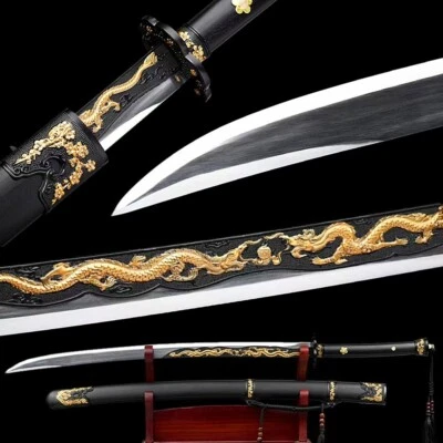 Gold Dragon Saber Dao Sword Chinese KungFu Jian High Carbon Steel Battle Ready - Image 1 of 4