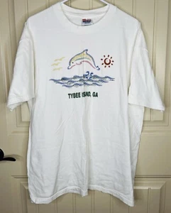 Vintage Tybee Island Shirt Embroidered Dolphin Sun Ocean Single Stitch Collar XL - Picture 1 of 5