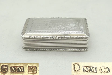 RARE WILLIAM IV HM STERLING SILVER TABLE SNUFF BOX 1836 Nathaniel Mills Cover