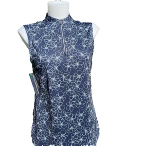 Puma Ladies Cloudspun Island Flowers Sleeveless 1/4 zip Golf Polo Small navy - Picture 1 of 2