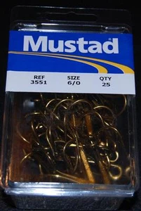 Paquete de 25 ganchos agudos Mustad 3551 talla 6/0 bronce anillados estilo muskie lucio almizcle - Imagen 1 de 2