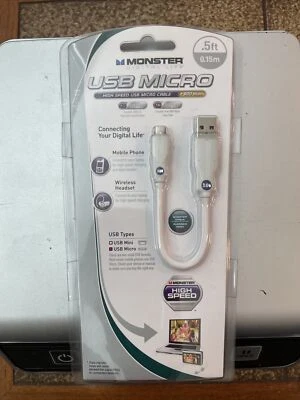 Monster 0.5 Feet Micro USB Cable, High Speed Micro USB (800 MBPS) - Image 1 of 2