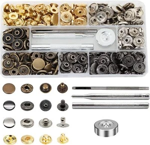 80 Sets Leather Snap Fasteners Kit 15mm Metal Snap Buttons Press Stud with Tool - Picture 1 of 8