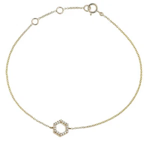 Brazalete de cadena con dije de panal de diamantes de oro de 14 quilates de 0,09 quilates vs/F-G - The Jewelz - Imagen 1 de 3