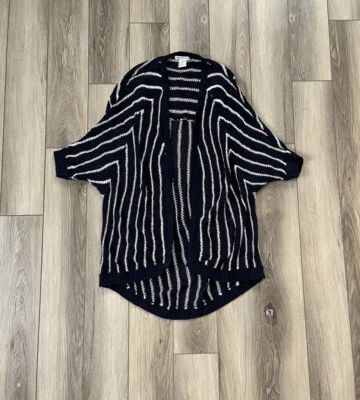 American Eagle Womens Small Navy/White Crochet Slub Cardigan Long Knit Sweater - Image 1 of 4