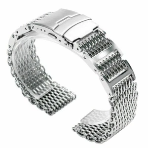 20/22/24mm Solid Stainless Steel Strap Silver Shark Mesh Bracelet Watch Band - Picture 1 of 9