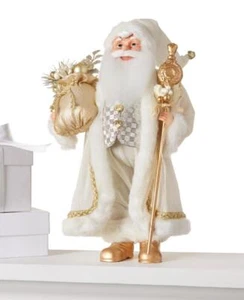Holiday Lane Ivory & Gold Caucasian 16" Santa Figurine with Gift Bag - Picture 1 of 1