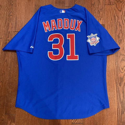 Vintage Greg Maddux #31 Chicago Cubs Sewn Authentic Majestic Jersey Blue Size 56 Cover