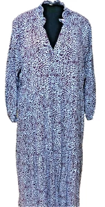 NWT Animal Print Maxi Dress Women's 3X Terra Sky 24W 26W Blue Brown Ruffle V-Nk - Picture 1 of 11