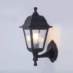 Status 4 Sided Lantern Black Outdoor Wall Light -Bulb ES (E27) - IP44 - Picture 1 of 3