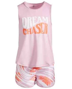ID IDEOLOGY Little Girls Dream Chaser Sleeveless Top & Shorts Set Pink Size 5 - Picture 1 of 2