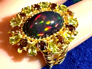 Natural Large 8 ct+ Black Opal 925 Sterling Silver Brilliant Flash Size 8.5 Ring - Picture 1 of 10