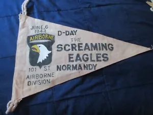Segunda Guerra Mundial Ejército de los Estados Unidos 101 St Airborne Div Screaming Eagles Cuartel Día D Bandera de Pared - Imagen 1 de 2