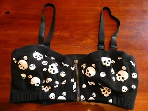 Vintage Hot Topic Teenage Runaway Black & White Skull Bralette Zip Bra Top XL - Picture 1 of 8