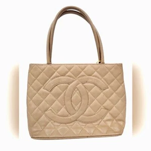 Chanel Quilted Leather Caviar Medallion Tote Bag - Tan - Picture 1 of 6