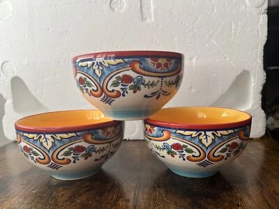 Juego de 3 Ensaladera Cereal Euro Cerámica ZANZÍBAR 5.5" Rojo Azul Amarillo Floral Foto 1 de 4
