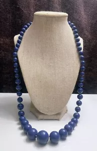Royal blue graduated beaded necklace plastic beads Vintage 28 in - Picture 1 of 5