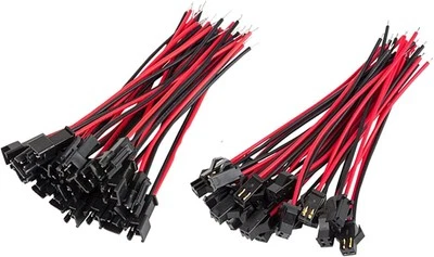 RGBZONE 20Pairs JST SM 2Pin Plug Male to Female EL 2PIN, Black, Red  - Image 1 of 4