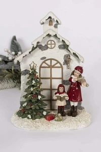 SINT Weihnachtshaus Schneeszene LED beleuchtet Harz Ornament - Ferienhaus Deko - Bild 1 von 4