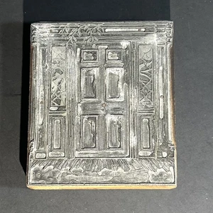 vintage metal On Wood Printing Press Block of a Front Door. - Picture 1 of 5